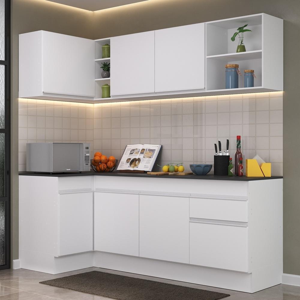 Armário de Cozinha Compacta de Canto com Rodapé Veneza Multimóveis V2093 Branco