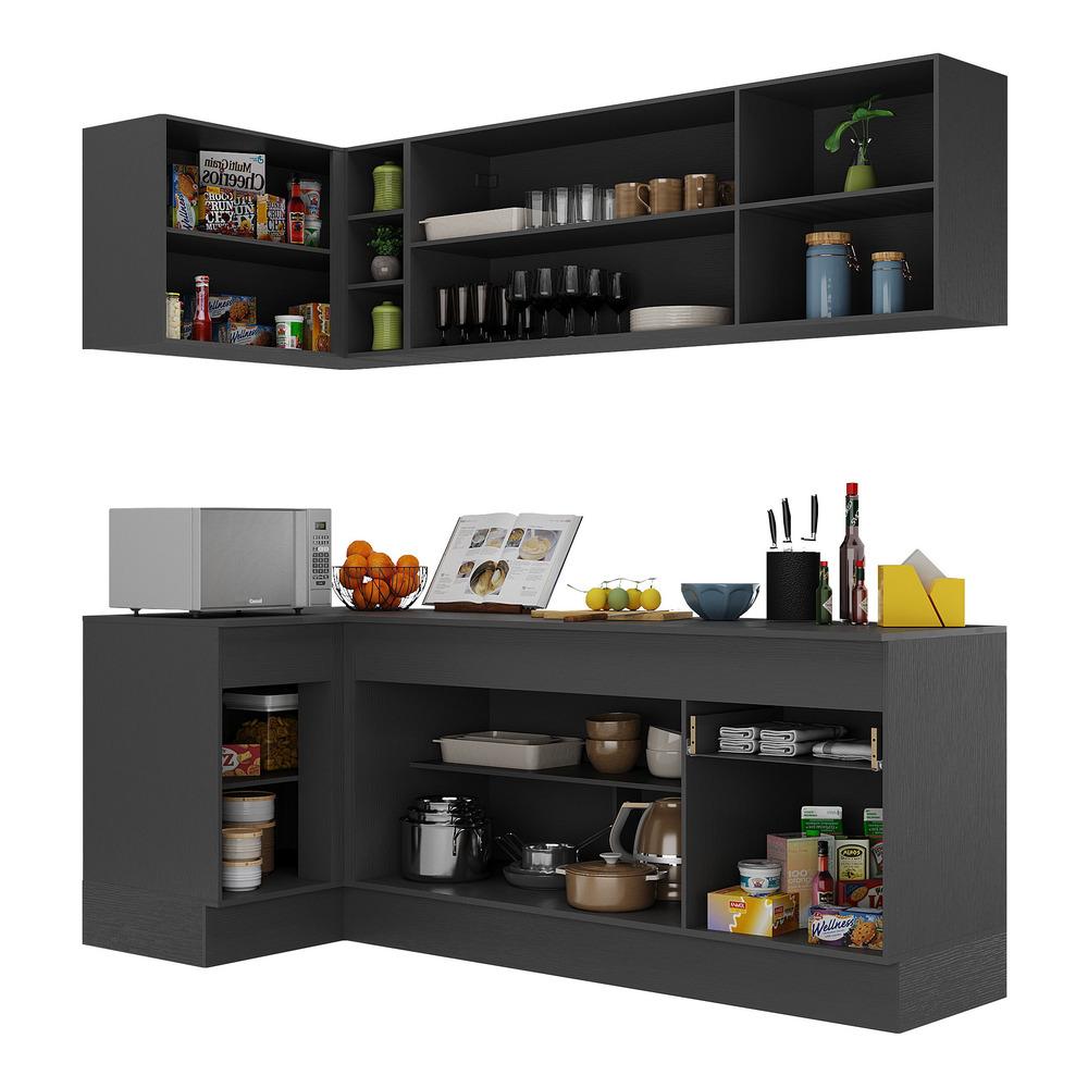 Armário de Cozinha Compacta de Canto com Rodapé Veneza Multimóveis V2093 Preto/Branco