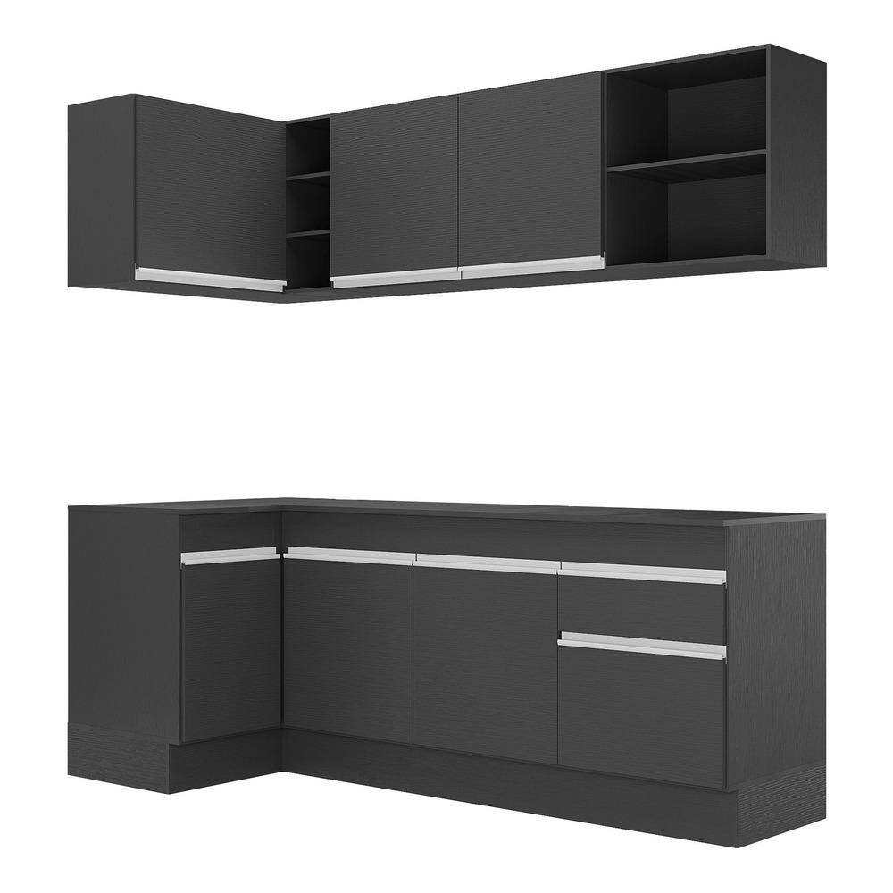 Armário de Cozinha Compacta de Canto com Rodapé Veneza Multimóveis V2093 Preto/Branco
