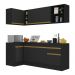 Armário de Cozinha Compacta de Canto com Rodapé Veneza Multimóveis V2093 Preto/Dourado