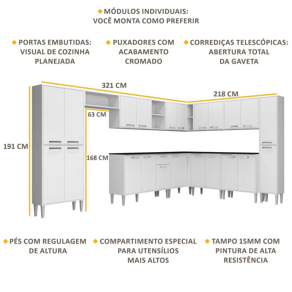 Armário de Cozinha Completa 11 peças Xangai Pop Multimóveis Branco