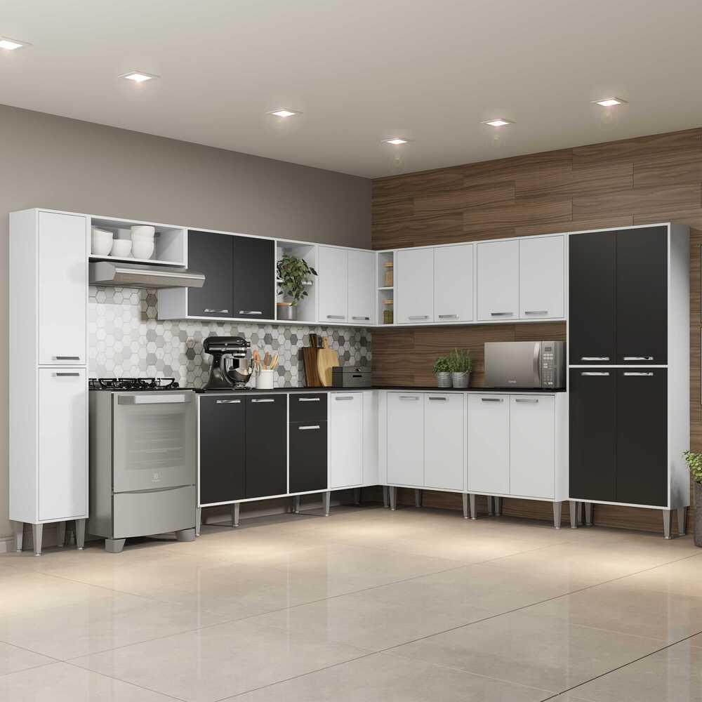Armário de Cozinha Completa 11 peças Xangai Pop Multimóveis Branco/Preto