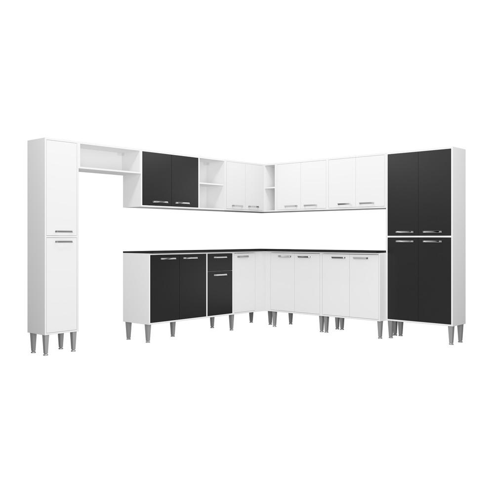 Armário de Cozinha Completa 11 peças Xangai Pop Multimóveis Branco/Preto