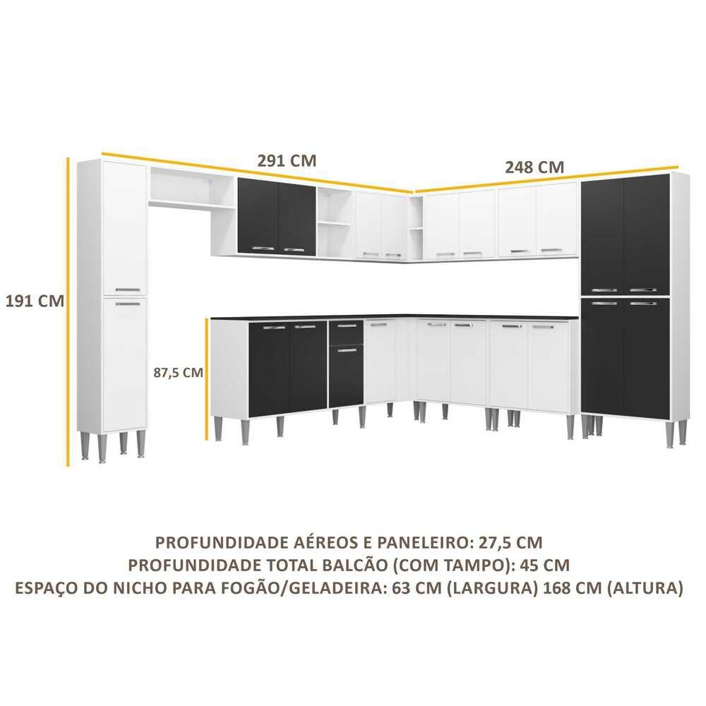 Armário de Cozinha Completa 11 peças Xangai Pop Multimóveis Branco/Preto