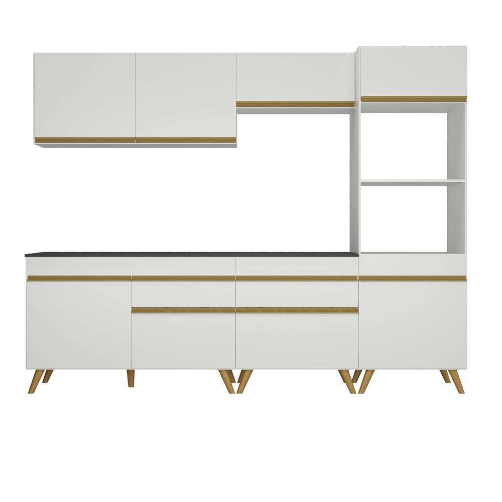 Armário de Cozinha Completa 252cm Veneza Multimóveis V3713 Branco/Dourado