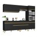 Armário de Cozinha Completa 252cm Veneza Multimóveis V3713 Preto/Dourado