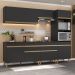 Armário de Cozinha Completa 252cm Veneza Multimóveis V3713 Preto/Dourado