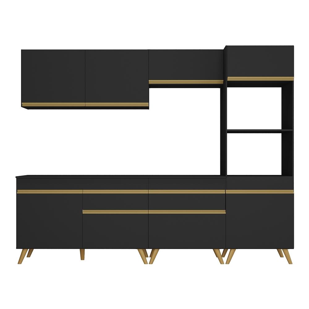 Armário de Cozinha Completa 252cm Veneza Multimóveis V3713 Preto/Dourado