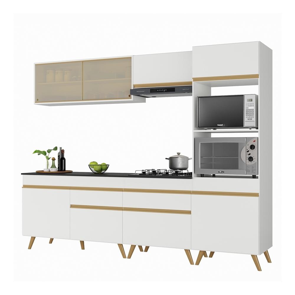 Armário de Cozinha Completa 252cm Veneza Multimóveis V3715 Branco/Dourado