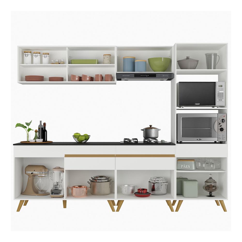 Armário de Cozinha Completa 252cm Veneza Multimóveis V3715 Branco/Dourado