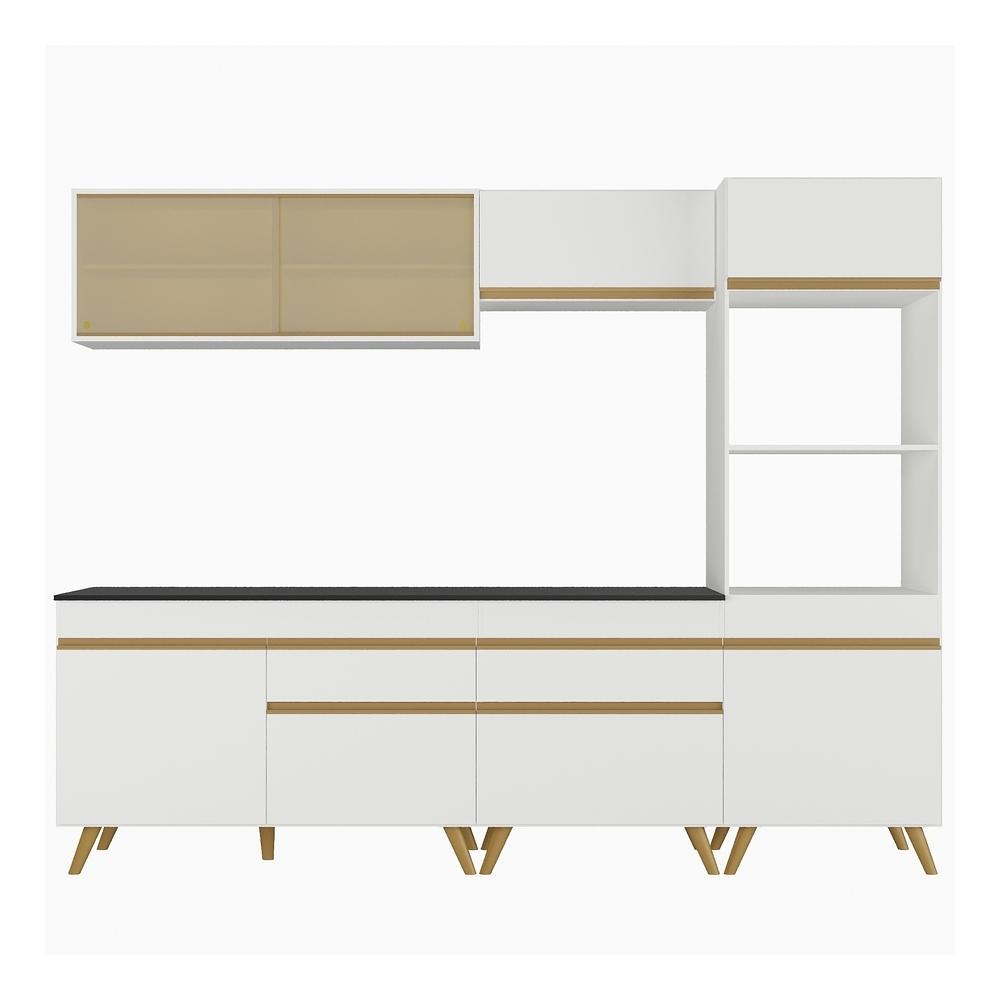 Armário de Cozinha Completa 252cm Veneza Multimóveis V3715 Branco/Dourado