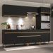 Armário de Cozinha Completa 252cm com Leds Veneza Up Multimóveis V2035 Preto/Dourado