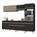 Armário de Cozinha Completa 252cm com Leds Veneza Up Multimóveis V2037 Preto/Dourado