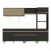 Armário de Cozinha Completa 252cm com Leds Veneza Up Multimóveis V2037 Preto/Dourado