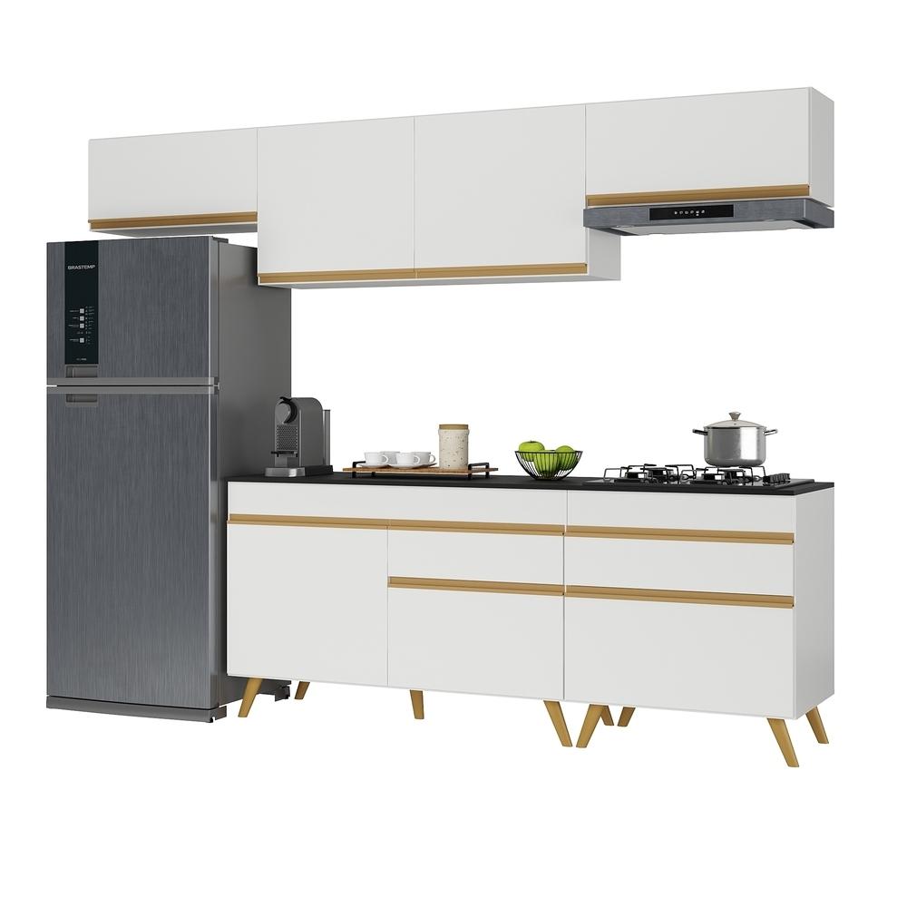 Armário de Cozinha Completa 260cm Veneza Multimóveis V3708 Branco/Dourado