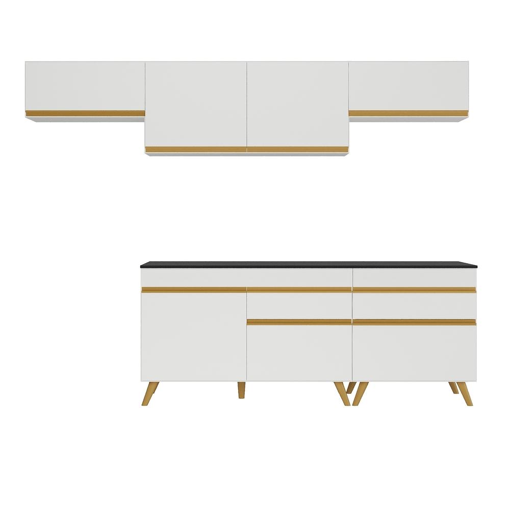 Armário de Cozinha Completa 260cm Veneza Multimóveis V3708 Branco/Dourado