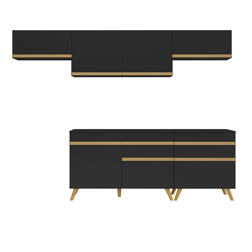 Armário de Cozinha Completa 260cm Veneza Multimóveis V3708 Preto/Dourado