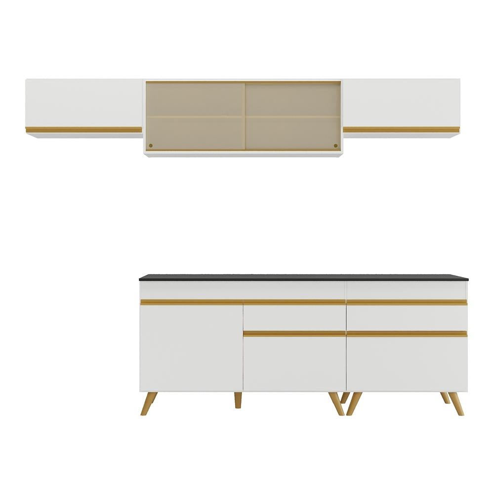 Armário de Cozinha Completa 260cm Veneza Multimóveis V3710 Branco/Dourado
