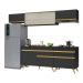 Armário de Cozinha Completa 260cm Veneza Multimóveis V3710 Preto/Dourado