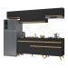 Armário de Cozinha Completa 260cm com Leds Veneza Up Multimóveis V2032 Preto/Dourado