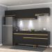 Armário de Cozinha Completa 260cm com Leds Veneza Up Multimóveis V2032 Preto/Dourado