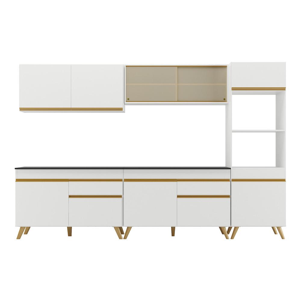 Armário de Cozinha Completa 302cm Veneza Multimóveis V3689 Branco/Dourado