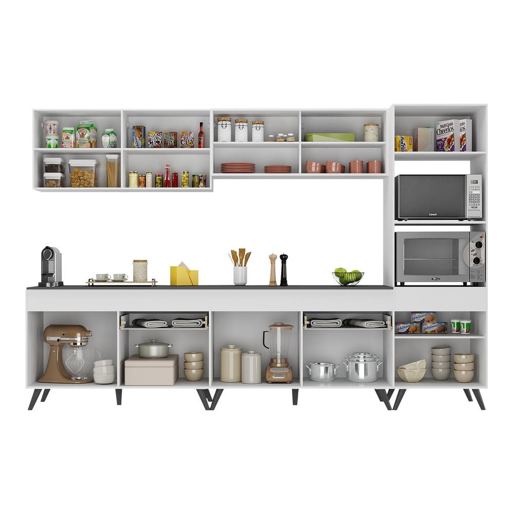 Armário de Cozinha Completa 302cm Veneza Multimóveis V3689 Branco/Preto