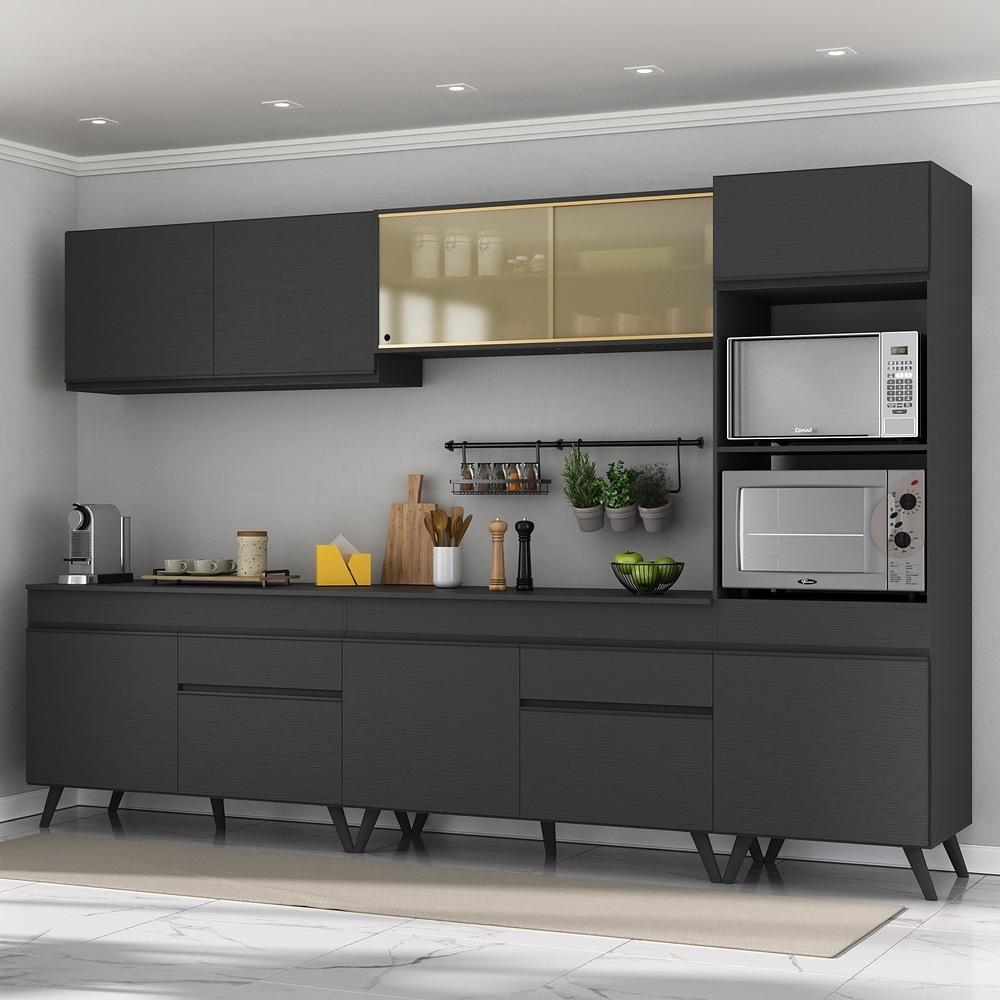 Armário de Cozinha Completa 302cm Veneza Multimóveis V3689 Preto