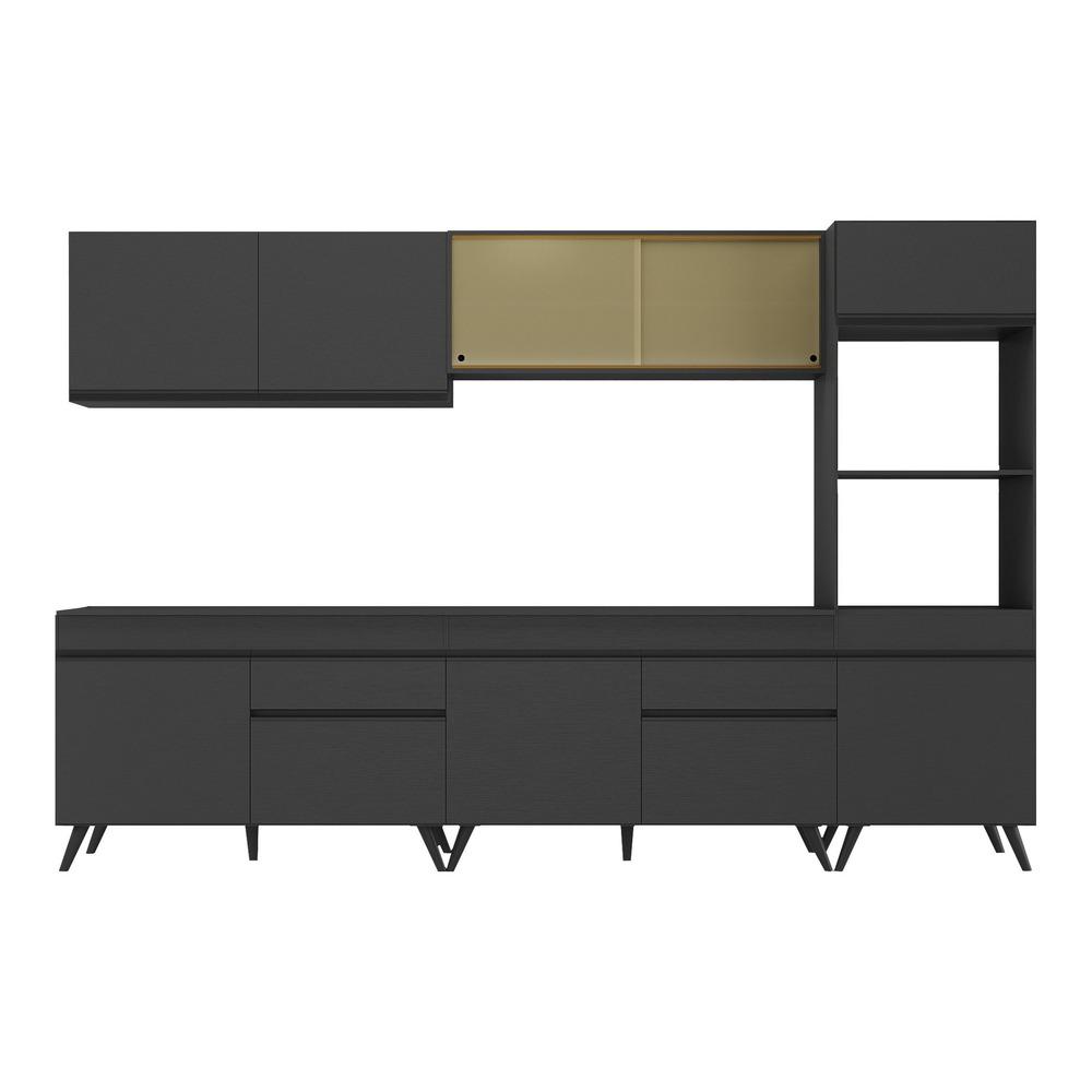 Armário de Cozinha Completa 302cm Veneza Multimóveis V3689 Preto