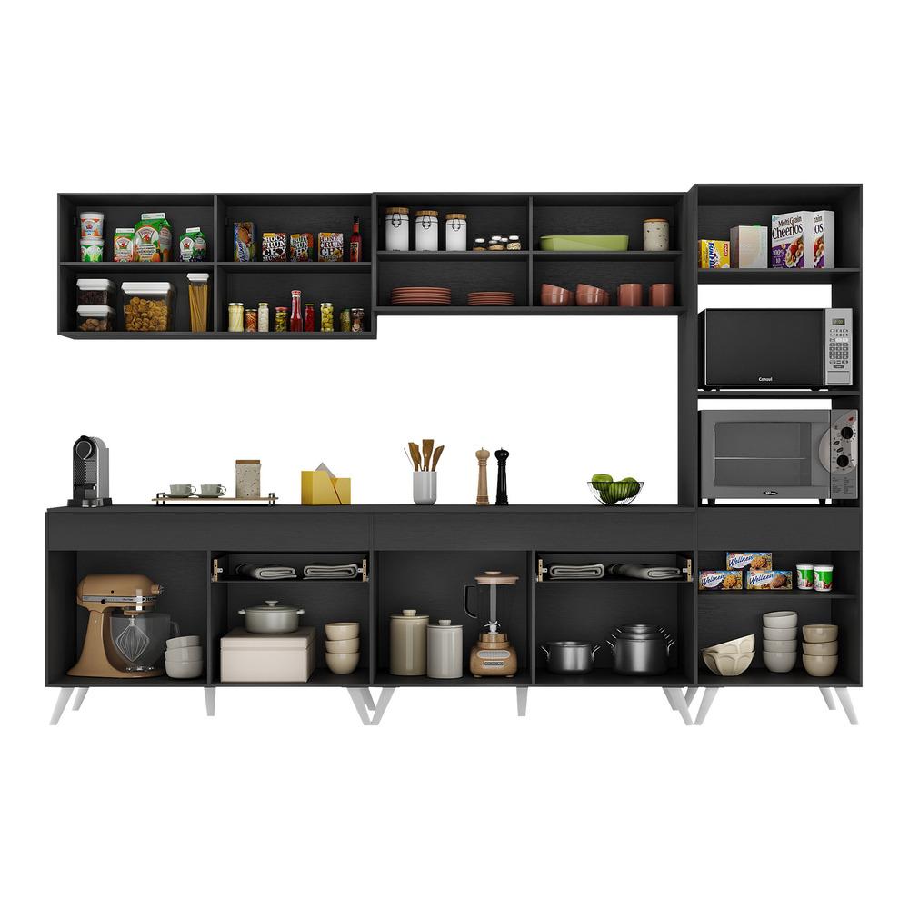 Armário de Cozinha Completa 302cm Veneza Multimóveis V3689 Preto/Branco