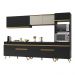 Armário de Cozinha Completa 302cm Veneza Multimóveis V3689 Preto/Dourado