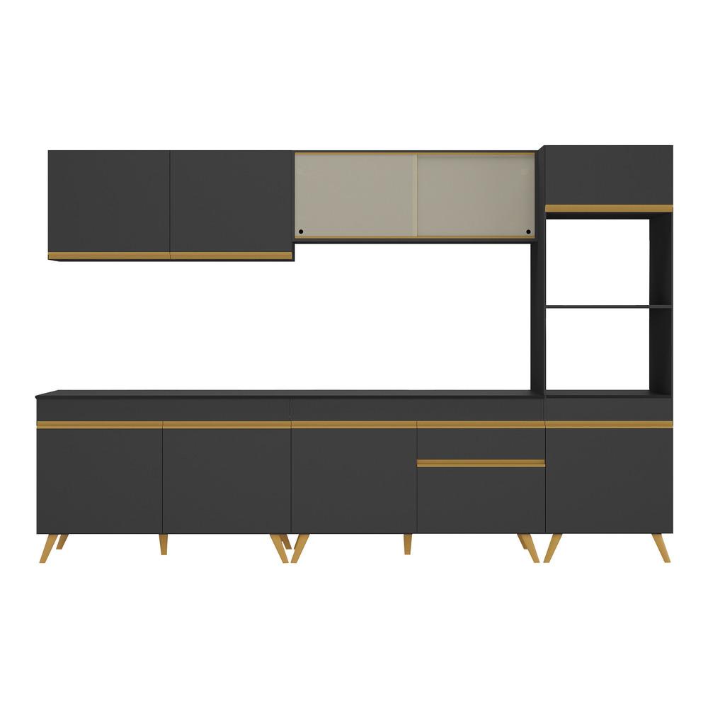 Armário de Cozinha Completa 302cm Veneza Multimóveis V3750 Preto/Dourado