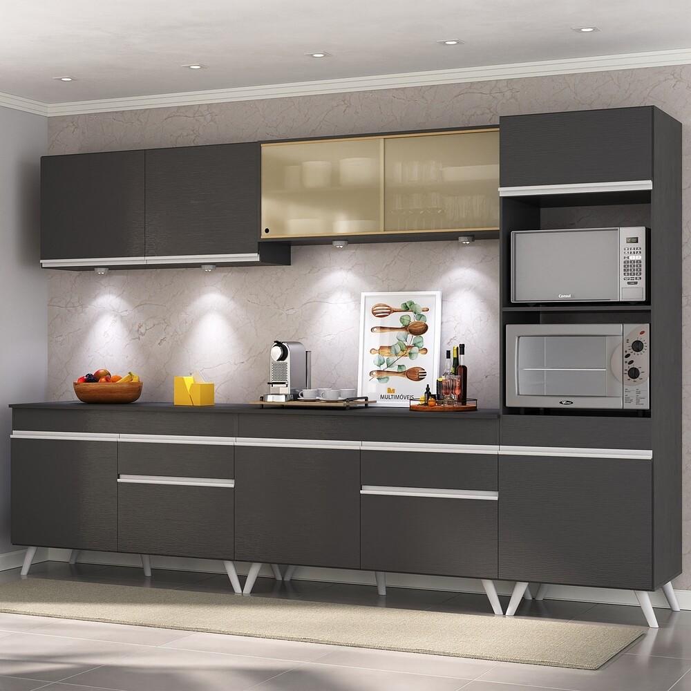 Armário de Cozinha Completa 5 peças com Leds MP2014.898 Veneza Up Multimóveis Preto