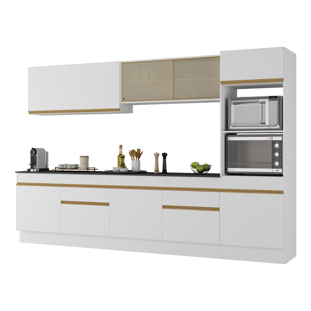 Armário de Cozinha Completa 5 peças com Rodapé MP2175 Made Multimóveis Branco/Dourado
