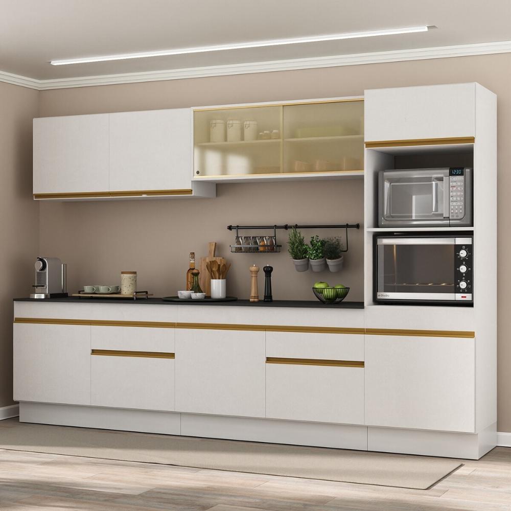 Armário de Cozinha Completa 5 peças com Rodapé MP2175 Made Multimóveis Branco/Dourado