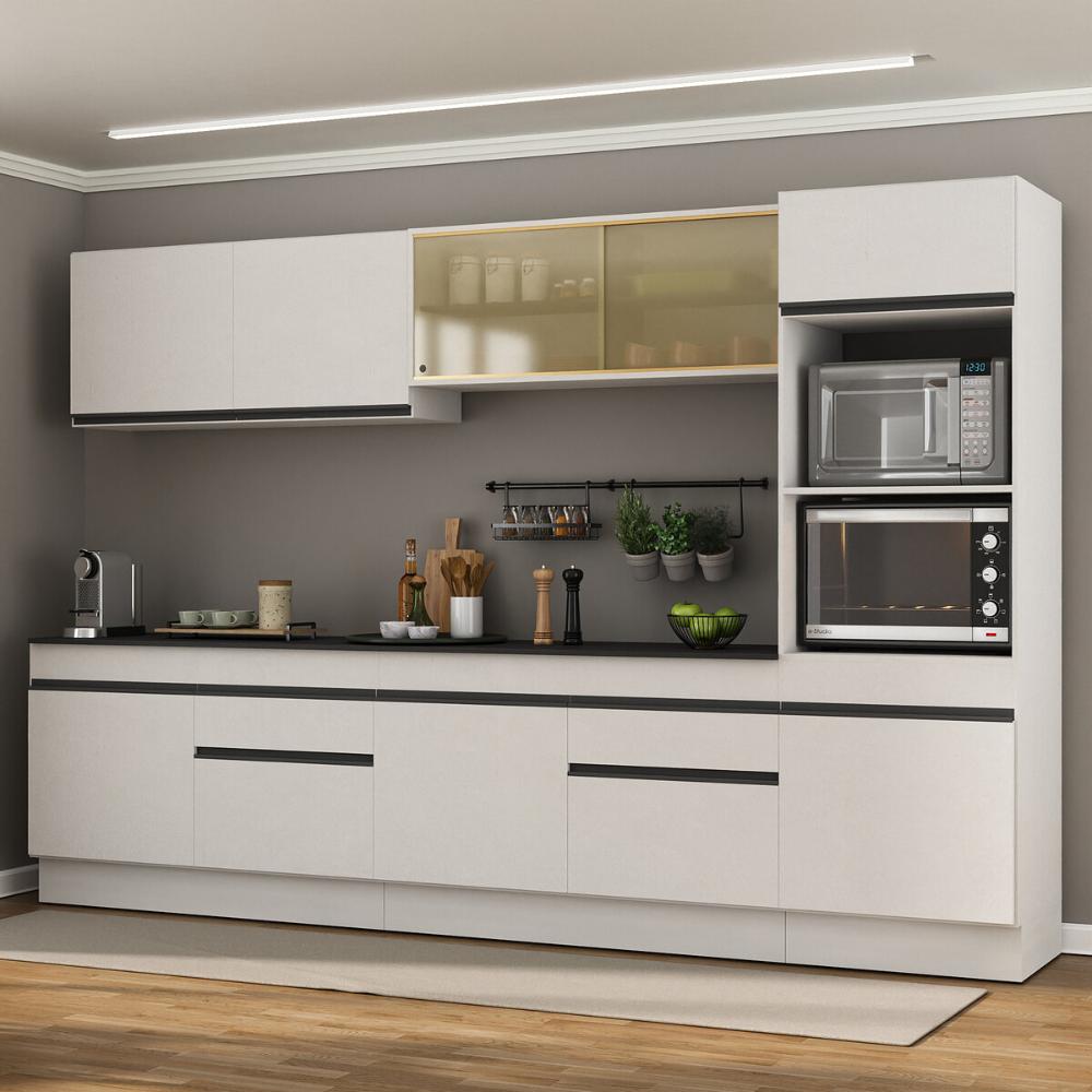 Armário de Cozinha Completa 5 peças com Rodapé MP2175 Made Multimóveis Branco/Preto