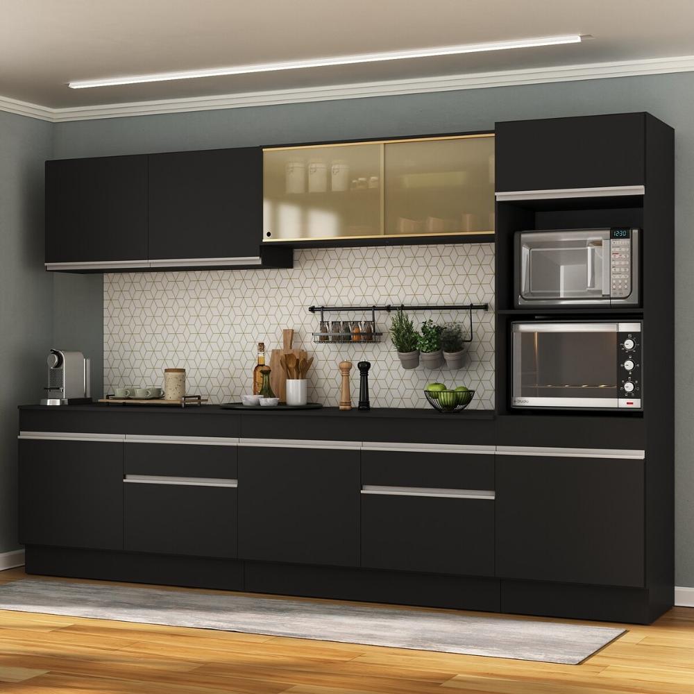 Armário de Cozinha Completa 5 peças com Rodapé MP2175 Made Multimóveis Preto/Branco