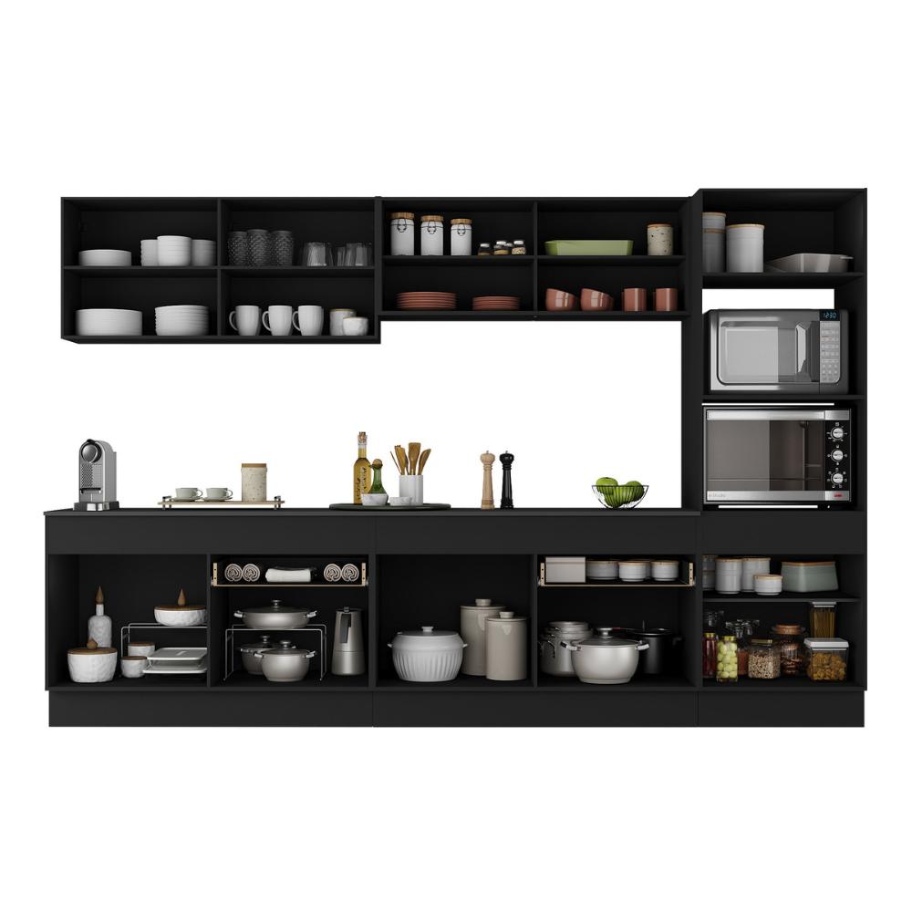 Armário de Cozinha Completa 5 peças com Rodapé MP2175 Made Multimóveis Preto/Branco