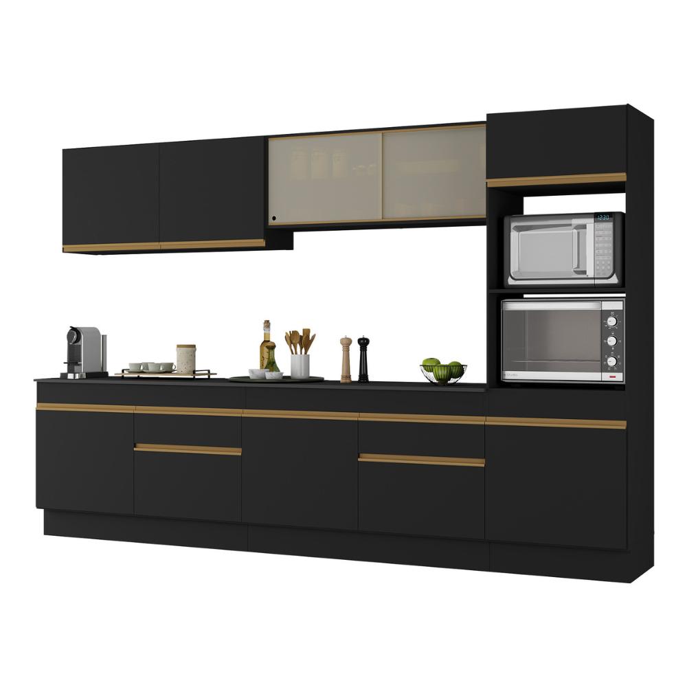 Armário de Cozinha Completa 5 peças com Rodapé MP2175 Made Multimóveis Preto/Dourado