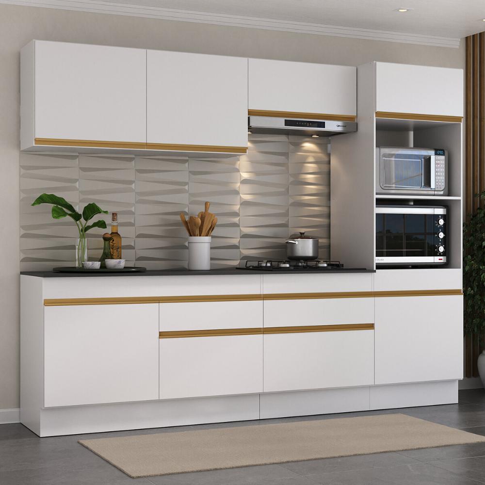 Armário de Cozinha Completa 5 peças com Rodapé MP2180 Made Multimóveis Branco/Dourado