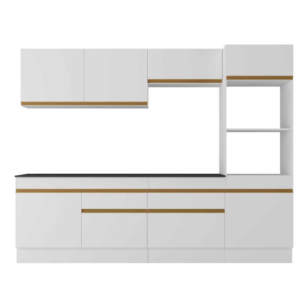 Armário de Cozinha Completa 5 peças com Rodapé MP2180 Made Multimóveis Branco/Dourado