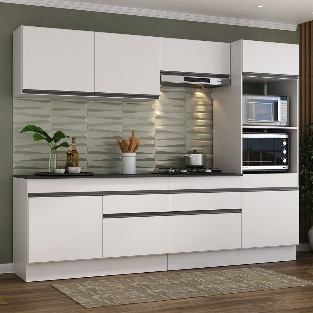 Armário de Cozinha Completa 5 peças com Rodapé MP2180 Made Multimóveis Branco/Preto