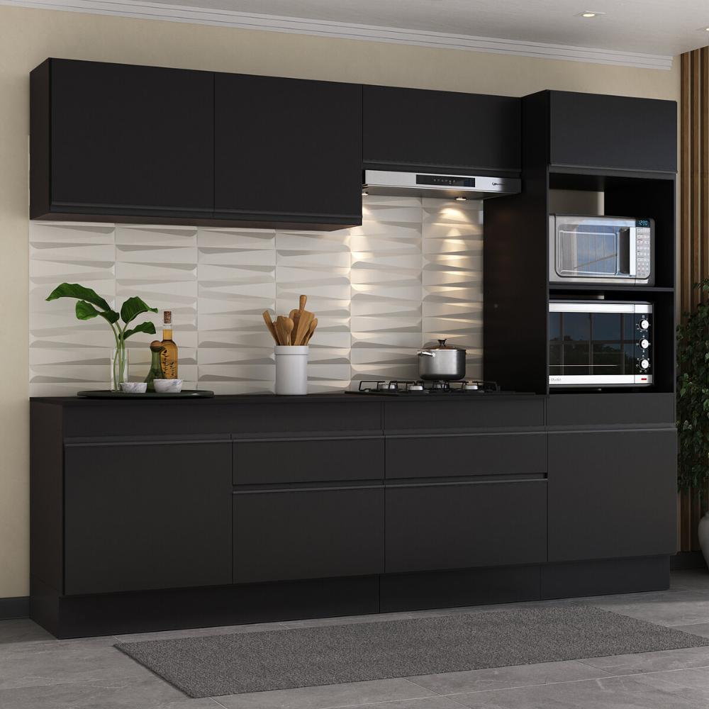 Armário de Cozinha Completa 5 peças com Rodapé MP2180 Made Multimóveis Preto
