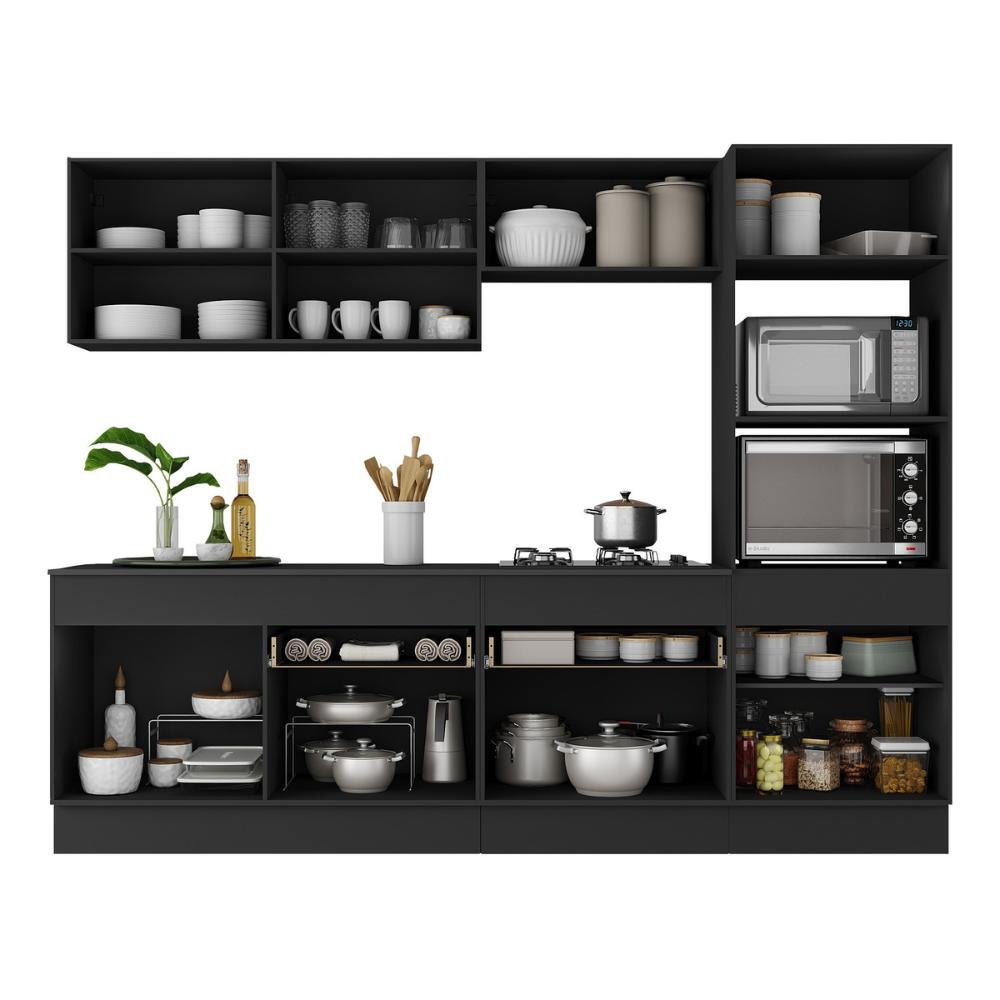 Armário de Cozinha Completa 5 peças com Rodapé MP2180 Made Multimóveis Preto/Branco