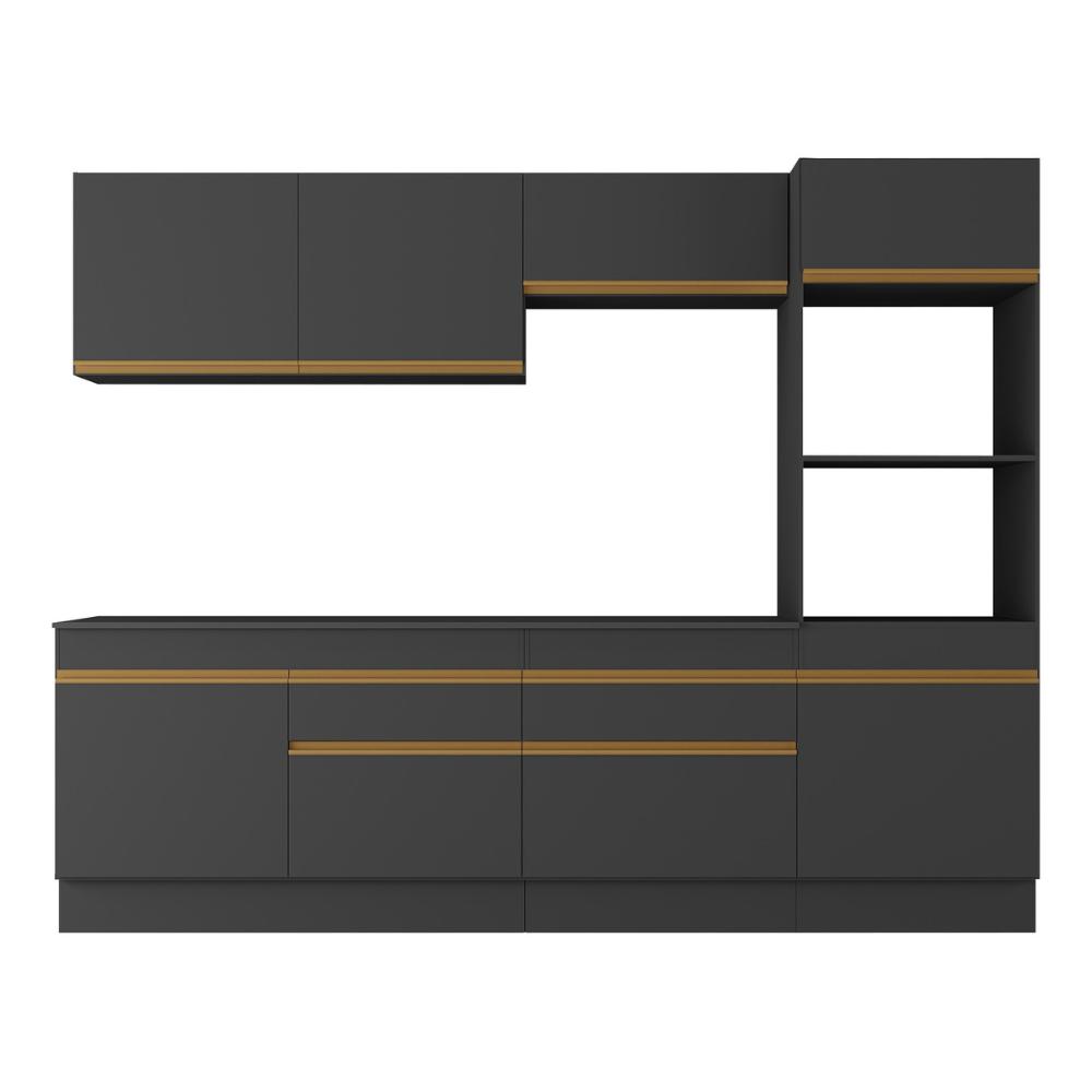 Armário de Cozinha Completa 5 peças com Rodapé MP2180 Made Multimóveis Preto/Dourado