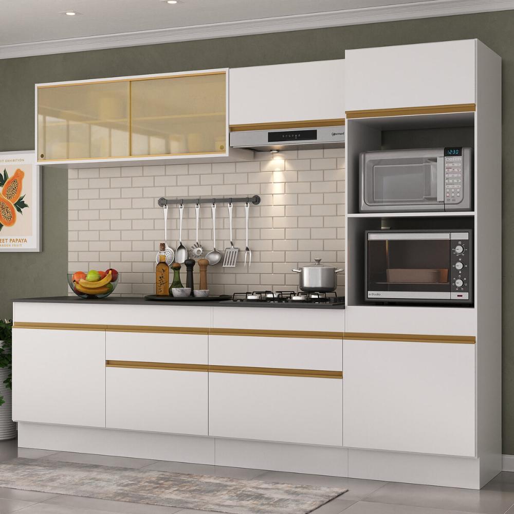 Armário de Cozinha Completa 5 peças com Rodapé MP2181 Made Multimóveis Branco/Dourado