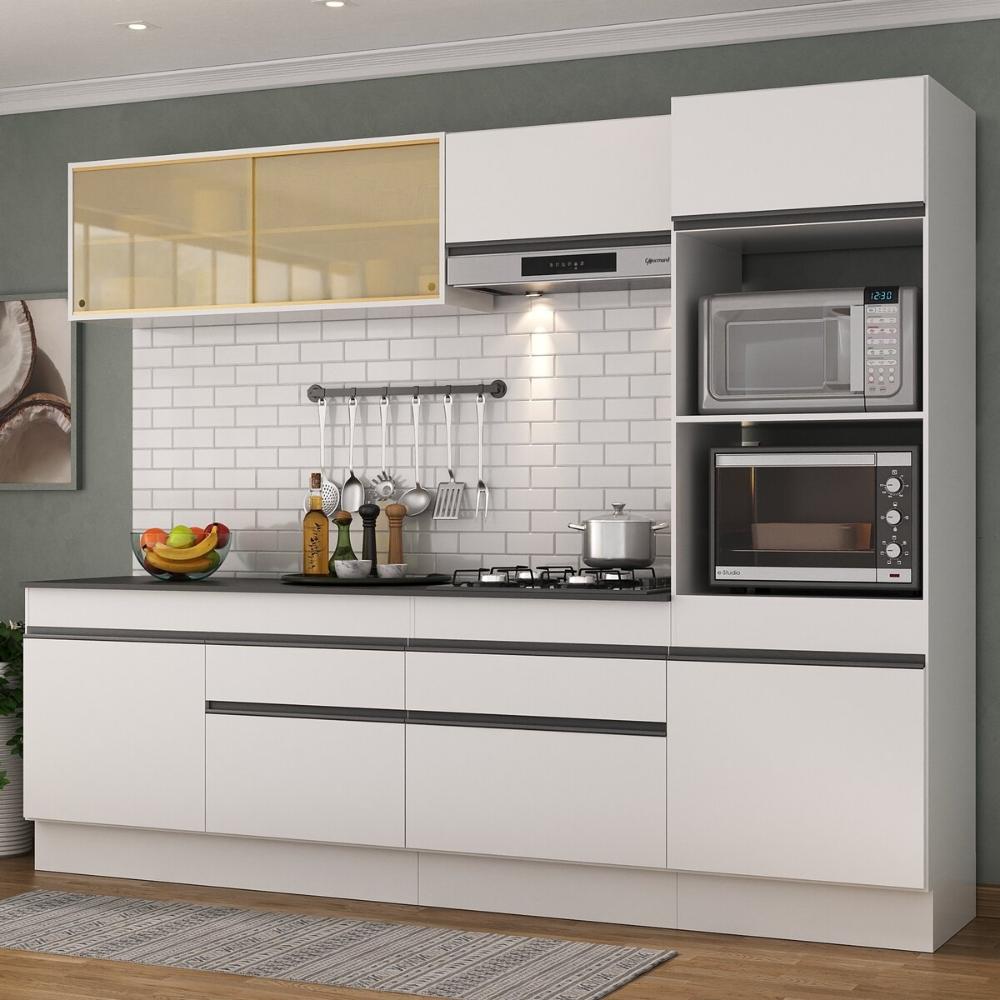 Armário de Cozinha Completa 5 peças com Rodapé MP2181 Made Multimóveis Branco/Preto