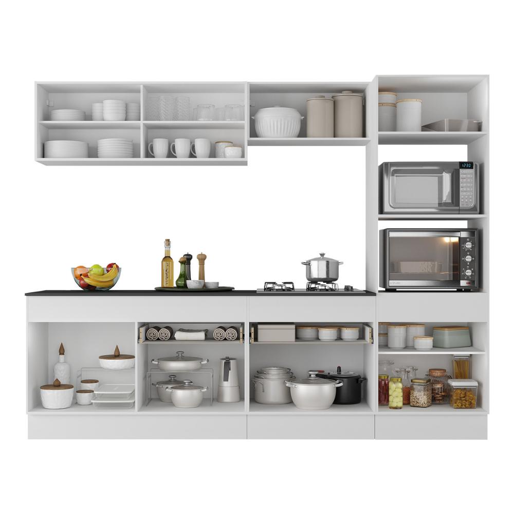 Armário de Cozinha Completa 5 peças com Rodapé MP2181 Made Multimóveis Branco/Preto