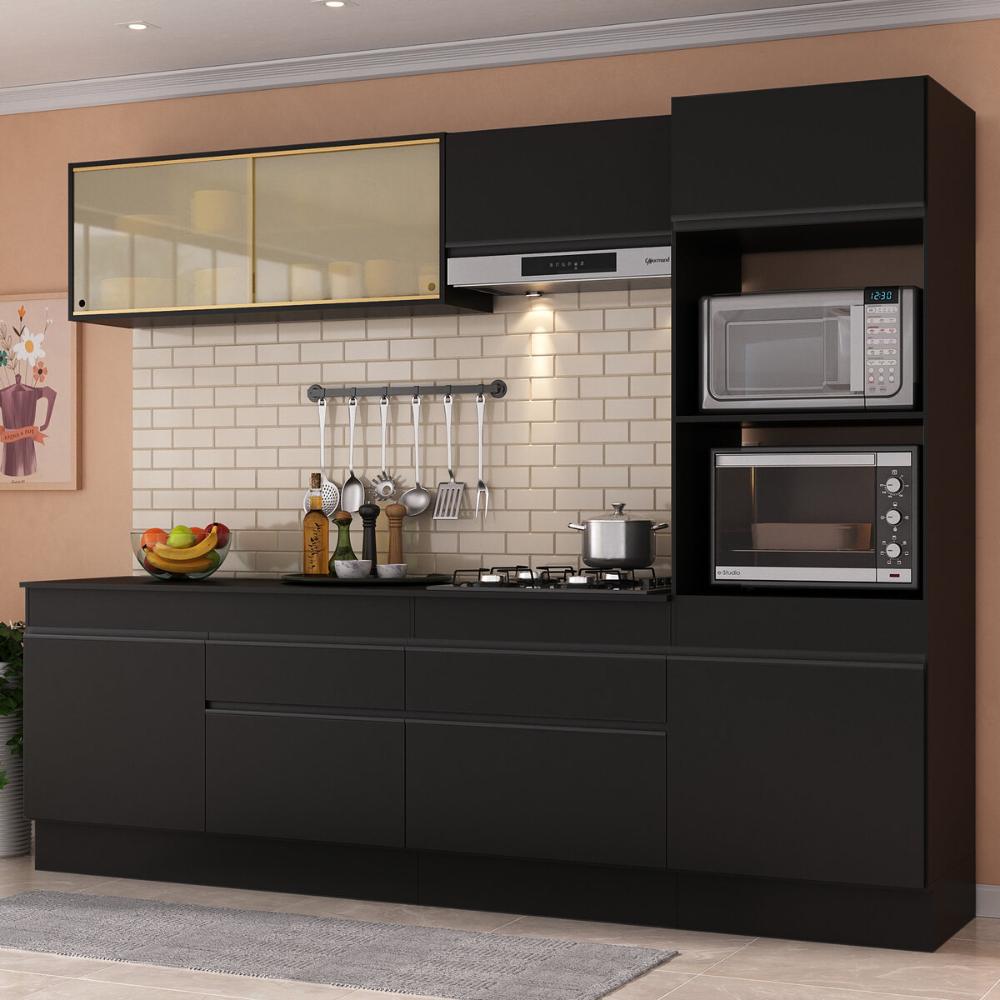 Armário de Cozinha Completa 5 peças com Rodapé MP2181 Made Multimóveis Preto