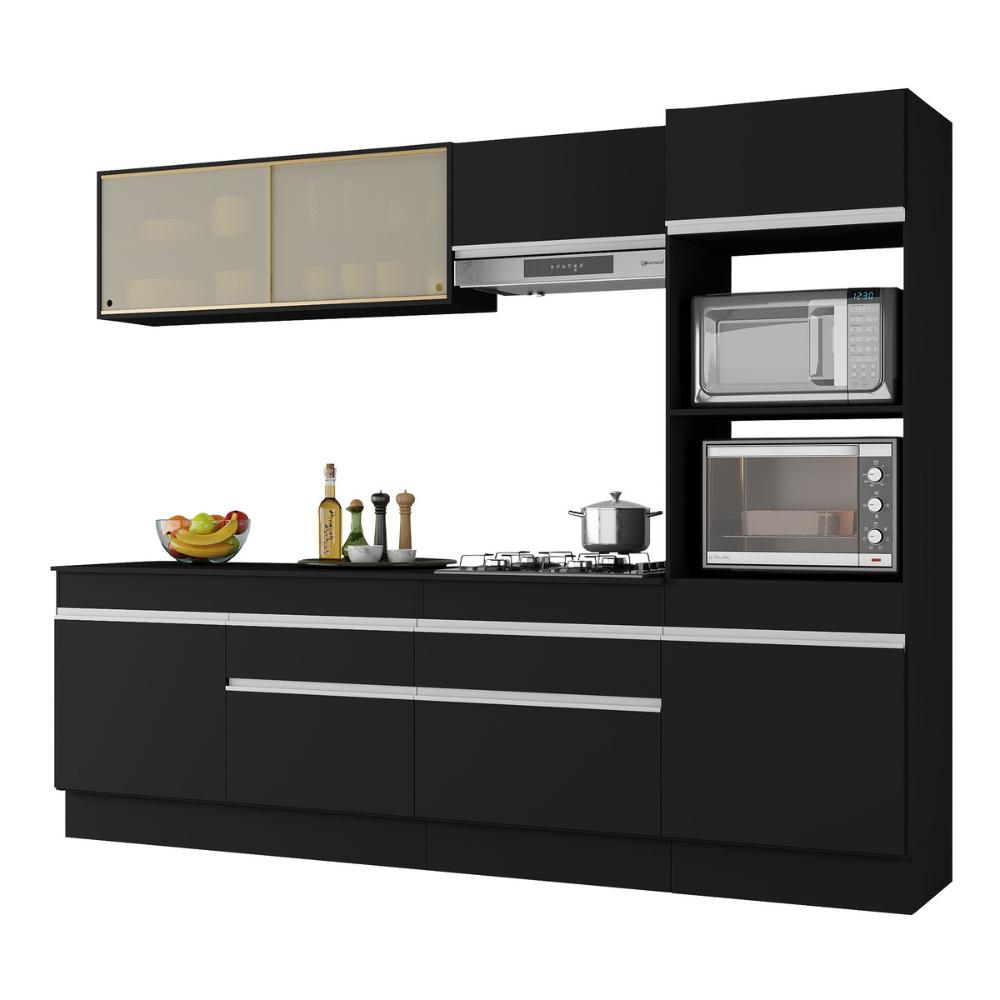 Armário de Cozinha Completa 5 peças com Rodapé MP2181 Made Multimóveis Preto/Branco